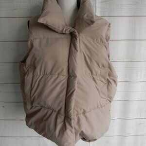 Go.G.G Women's Stand Collar Pocketed Crop Puffer Vest  Oat/TAN SZ XXL